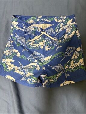 Janie and Jack Blue White Green Tropical Print Swim Shorts